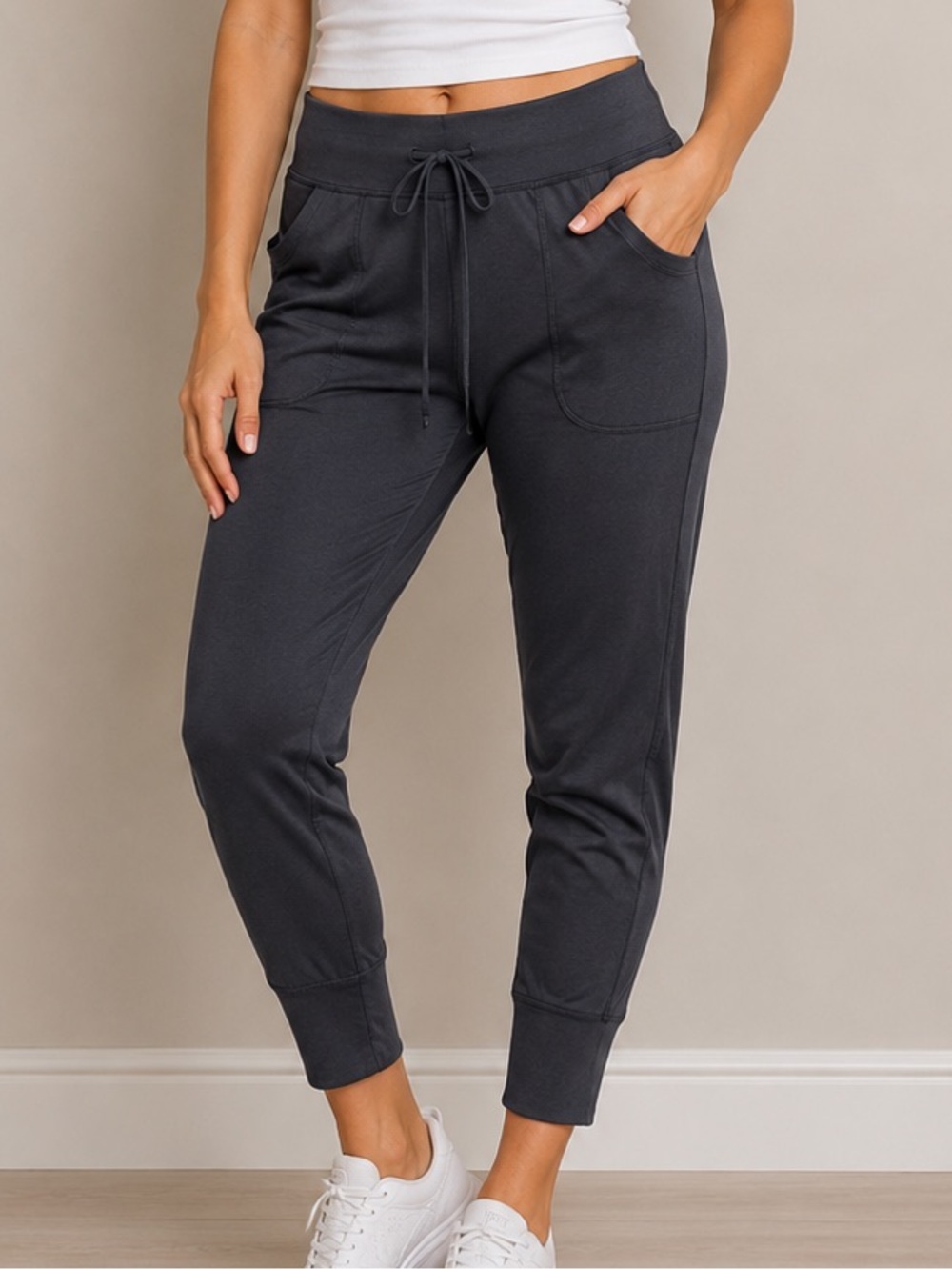 Fabletics Sleek Knit Joggers Grey Drawstring Lounge Athletic Pants Small